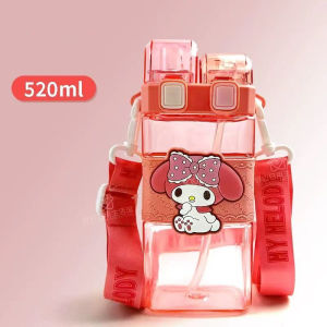 Kuromi childrens water cup Melody Sanrio students boys and girls water bottle straw cup Transparent Drinkware Cup straw cup 520ml 儿童卡通水杯/水瓶
