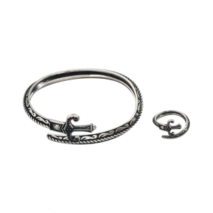 Openable Swords Charm Matching Ring and Bracelet Set Vintage Inspired Adjustable Accessories for Women