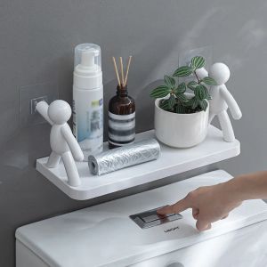 Bathroom Storage Stand Holder Corner Shelf Cute White Doll Wall Hanging Kitchen Rack Adhesive Wall Plastic Organizer Toilet