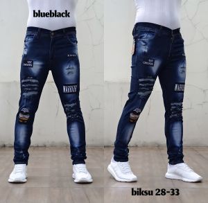 Celana Jeans Pria Panjang Cowo Dewasa Terbaru Emblem Sobek Bahan Strecht Melar Keren Trendy
