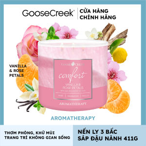 Nến ly 3 bấc sáp đậu nành Aromatherapy Goose Creek (411g) - Vanilla & Rose Petals