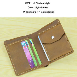 MUNUKI buatan tangan Vintage Crazy Horse Wallet kulit tulen untuk lelaki Original Branded kulit wang klip Bifold dompet Purse pendek beg wang lelaki dengan Pocket Coin & pemegang kad menegak WF211