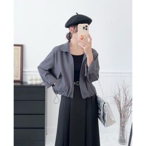 B3942 Pull Waist Padded Shoulder Jacket