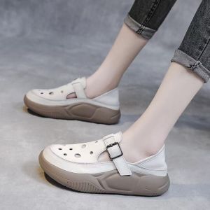 Retro Stylish Hollow Two-way Hole Shoes Non-Slip Abrasion Resistant Comfortable Soft Sole Womens Summer Slip-On Sandals