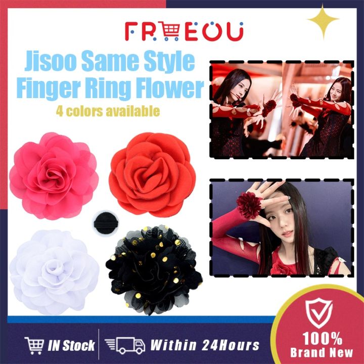 2Pcs Blackpink Jisoo Flower Ring Hand Cranked Flowers White Black