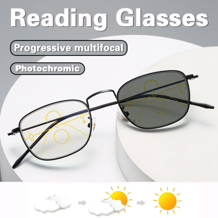 4 in 1 Reading Glasses Progressive Multi-Focus + Photochromic +Anti ...