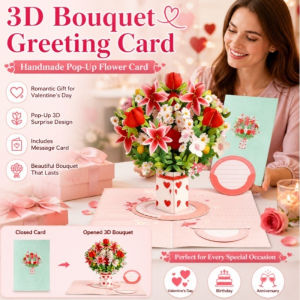 Handmade 3D Pop Up Flower Card for Mothers Day Graduation Birthday Anniversary  Unique Paper Art Bouquet Gift for Her Him Mom Dad