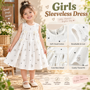 AILEBE Kids Dresses Cloud Cotton Sleeveless Sando Dress With   Cute Prints Soft Breathable Sweat-Absorbent Summer Pambahay OOTD Pang Gala Daster Casual Everyday Wear For Baby Girls