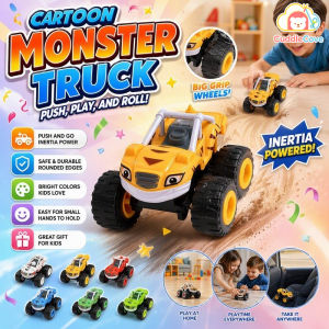 CuddleCove Monster Truck Toy Push And Go Inertia Cartoon Rescue Car For Kids Chunky Safe Plastic Gift 1pc