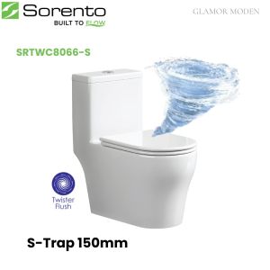 SORENTO SRTWC8066-S ONE PIECE WATER CLOSET RIMLESS TWISTER FLUSHING -TOILET BOWL