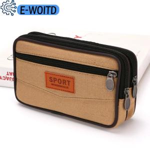 E-WOITD Wallet Purse Double Layer Men Phone Bag Belt Pouch Horizontal Mobile Phone Pouch Canvas Casual Men Waist Pack Outdoor Sports