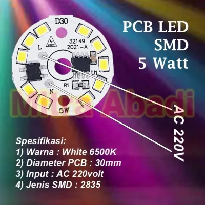 PCB Round LED SMD 2835 Putih 6500K AC 220V