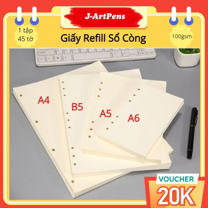 Giấy Refill, Giấy Sổ Còng, Giấy Binder  Dày 100gsm Dot-Gird-Line-Blank A6 A5 6 Lỗ B5 9 Lỗ A4 4 Lỗ