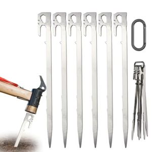 CYI47 6Pcs/set Heavy Duty Canopy Tent Pegs Stainless Steel Wind-Resistant Garden Ground Nail Sand Ground Pegs 28cm Camping Tent Stakes Outdoor Travel