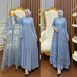 Aisyah Dress Ceruty Payet Outer Brokat Modern Full Puring  Gamis Pesta Kondangan Wanita Muslim Mewah Elegan Gamis Lebaran Wanita Dewasa Remaja Jumbo Simple Nyaman Terbaru 2025