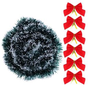 2 Meter Ribbon Vòng hoa tinsel mía thông streamers với bowknots giáng sinh màu xanh lá cây sương giá DIY Cây giáng sinh Vòng Hoa Treo trang trí tiệc