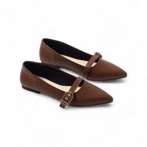 Giày Búp Bê Nữ Đế Bệt Quai Ngang Phối Khóa Mũi Nhọn Pixie H400