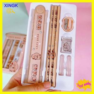 XINGK 8 in 1 capybara ยางลบยางลบการ์ตูนสัตว์ชุดกบเหลาดินสอเหลาเครื่องเขียนนักเรียนโรงเรียนสำนักงานเครื่องเขียนของขวัญสำหรับเด็ก