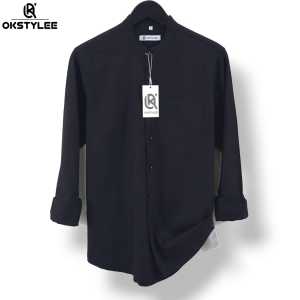 OKSTYLEE Kemeja Basic Polos Lengan Panjang Shanghai Slim Fit Casual Pria Terbaru 2025