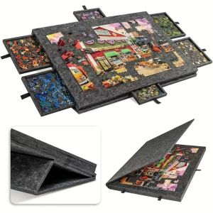 UUMIR 6-Drawer Puzzle Board Puzzle Desk Decor Large Capacity Felt Puzzle Table  Foldable Decorative Puzzle Storage Box for Educational and Puzzle Storage