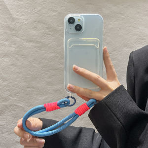 3 in 1 Card Slot Case for IPhone 11 16 12 13 14 Pro Max 6 7 8 Plus 15 XR XS MAX 15 Plus Clear Phone Case with Lanyard for iphone 16 pro max