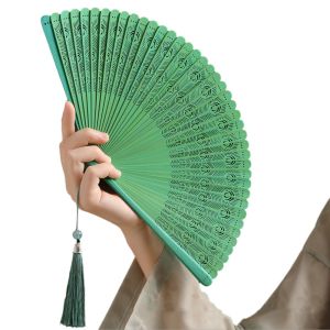 DSIUY Pea Feather Design Folding Bamboo Fan Portable Solid Color Tassel Folding Fan Decorative Fan Classical Womens Folding Fan Home Decoration