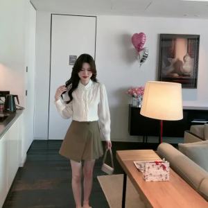 Ammin หัวเข็มขัดปักลายคอตั้งสไตล์จีนดั้งเดิมเสื้อชีฟองสวยสดงดงามAtasan Sifon ปักคอเต่าคู่หวานแหวววก2024ฤดูใบไม้ผลิ