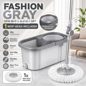 HETEE Stainless Steel Spin Mop with Bucket Set Self-Washing 360° Rotating & Dual Drive Microfiber Mop for Household Floor Cleaning
