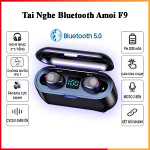 Tai Nghe Bluetooth Amoi F9 Kiêm Sạc Dự Phòng Thế Hệ 5 Bản Nâng Cấp Mới Chip 5.0 Micro HD Chống Nước Âm Thanh Vòm - Tai Nghe Bluetooth 5.0 - Tai nghe bluetooth pin trâu - Tai nghe nhét tai không dây