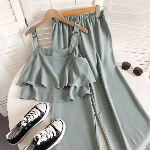 [SGLocalStock] Korean Casual Two Piece Set Playsuit (Overlap Spag Top + High Waist Pants)