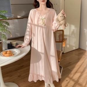 Cloud-Print Nightdress Built-In Bra Pads Homewear Long-Sleeve Nightdress Outdoor Beautiful Princess Nightdress