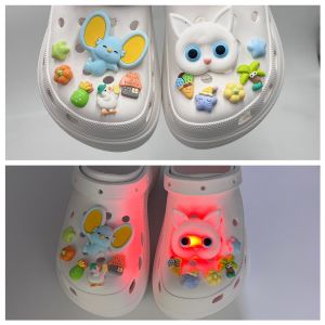 12Pcs/Set LED Crocs Charms Shoe Buckle Light Cartoon Elephant Cat Flashing Light Shoe Decoration for Crocs