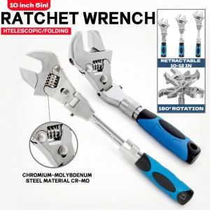 Ratcheting Wrench Universal 180 Degree Folding Pulley 5 In 1 Adjustable Torque With Rotating Head Hand Tools