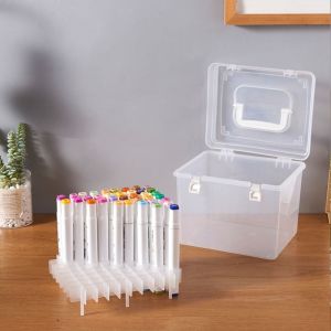 MMLUCK Waterproof 12/24/36/48/60/80 Grids School Students Study Supply Office Marker Pens Storage Box Art Craft Tray Marker Pens Container Desk Organizor