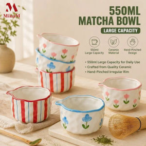 Matcha Whisking Bowl Ceramic Japanese Style Hand Painted Spout Wavy Rim Large Capacity Tea Cup