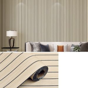 FOUNDTWO Self-Adhesive Imitation Wood Wallpaper Peel and Stick PVC Artificial Grille Wall Sticker Removable DIY Wall Panel Stickers for Ceiling
