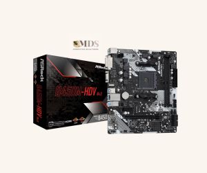 ASRock B450M-HDV R4.0 motherboard with HDMI support and multiple ports.