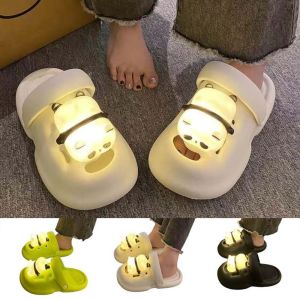Cartoon Luminous Slippers Women Lighted Platform Lighting Panda Slippers Anti Slip PVC Thick Soled Slippers Girls Women