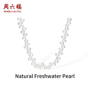 ZHOU LIU FU 周六福 S925 Sterling Silver Freshwater Pearl Necklace 4-6mm Irregular Oval Natural Pearls Baroque Pearl Necklace for Women 40+5CM X0513547