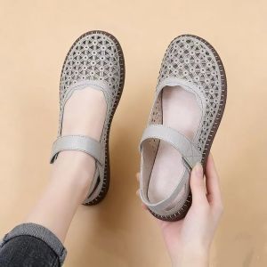 Free Shipping 2026 Summer Flat Sandals For Moms Breathable Soft-Soled Casual Mid-Heel Perforated Non-Slip Classic Style
