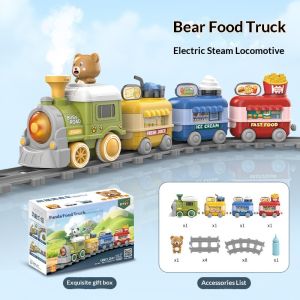 Electric Track Train Toy Spray Steam Magnetic Track Light&Music Engineering Car Set for 3-6 Years Boys