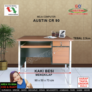 Meja Komputer Kaki Besi Croom Tepi Daun Meja Tebal 25cm Ada Lemari Kecil dan Laci pakai Kunci