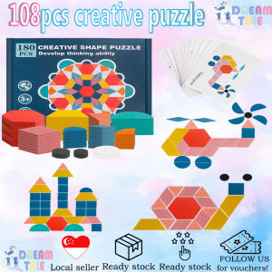 [SG Instock]180 Pcs Wooden Tangrams Pattern Blocks Set Geometric Manipulative Shape Puzzle Kindergarten