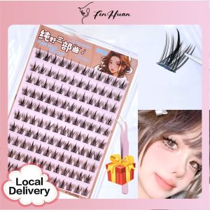 FenHuan 【local Delivery】[Buy 1 Take 1 Tweezers] BQI 5D Baby Bending Glue-free False Eyelashes Pediceless Cartoon Single Cluster Segmentation Light Natural Curling Zoom Binocular Trilogy Large Capacity Ten Rows High-capacity