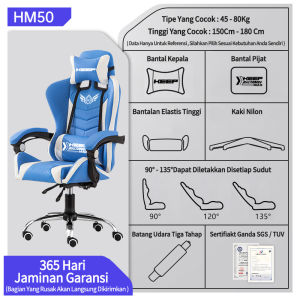 Kursi Gaming Tinggi Disesuaikan Kursi Komputer untuk Gaming Bantalan Duduk Lateks Kemiringan 135°