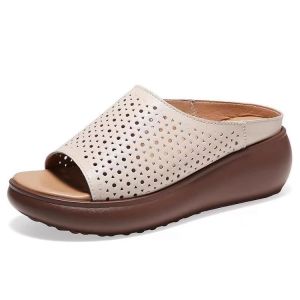 [Free Shipping] Hollowed-Out Thick-Soled Summer Slippers With A Fashionable Fish-Mouth Open-Toe Design Rocking Platform Heel WomenS Shoes In Large Sizes