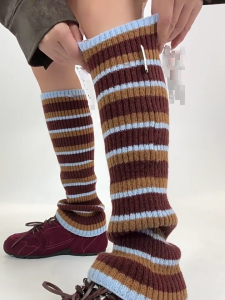 Lolitas Stripe Foot Cover Socks Winter Warm Knit Leg Warmers for Women Girls Gothic Harajuku Leg Cover Middle Tube Sock