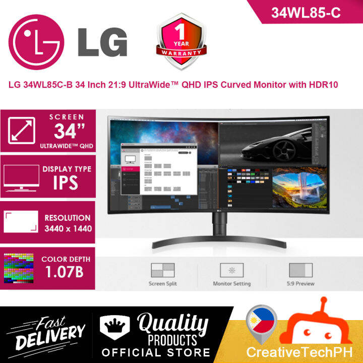 LG Monitor 34" 34WL85C-B 34 Inch 21:9 UltraWide™ QHD IPS Curved Monitor ...