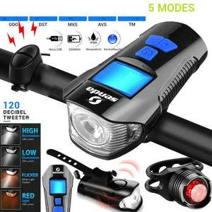 BOY TOOLS - 4 IN1 LED Bike Light Waterproof Bicycle Front Lamp Headlight & Backlight with Speedometer Sounds Horn