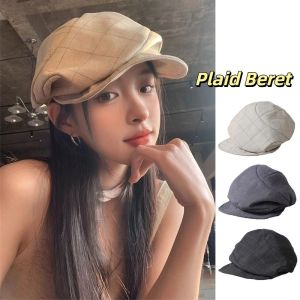 BEAUTYLADIES คลาวด์ หมวกเบเร่ต์ลายตาราง นิวส์บอย วินเทจ หมวกแปดเหลี่ยม แบบสบายๆ หมวกกันแดด หมวกปีกสูง ผู้หญิง